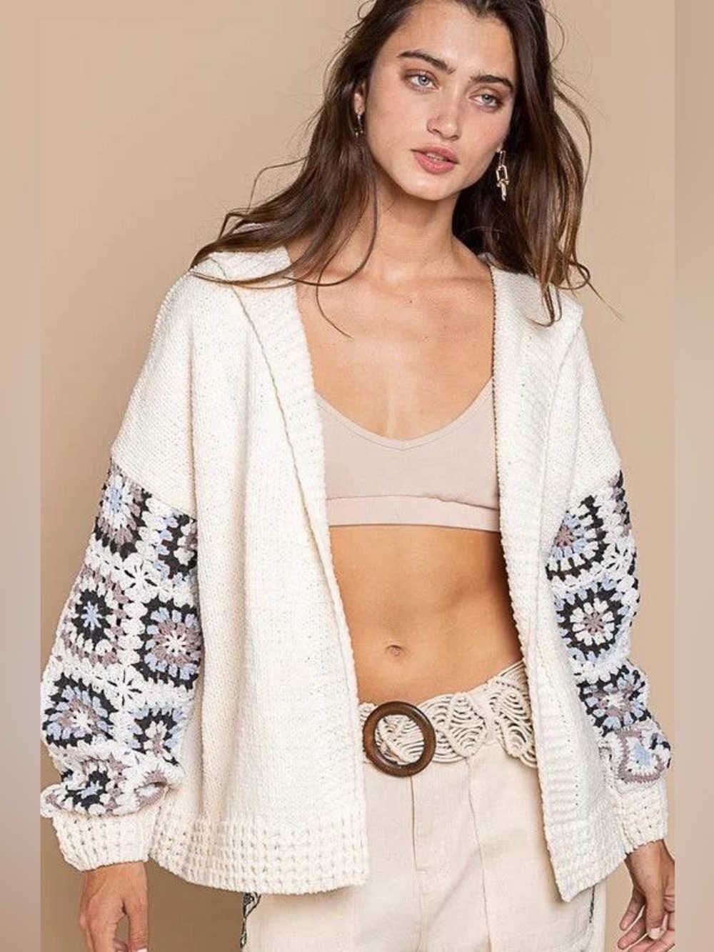 POL Cozy Crochet Granny Patchwork Cardigan Hoodie Women’s Small Bohemian Indie